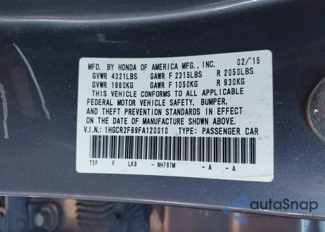 2015 Honda Accord Ex-L z USA, uszkodzony, nr VIN 1HGCR2F89FA120010